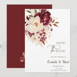 Elegante Burgundy White Blume Save the Date
