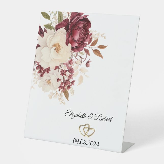 Elegante Burgundy White Blume Sockelschild (Vorderseite)