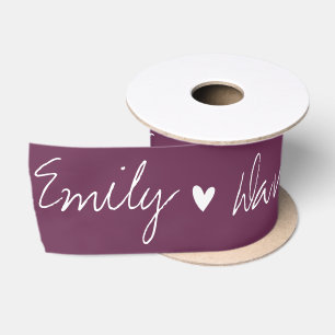 Elegante Burgundy White Bride & Groom Names Weddin Satinband