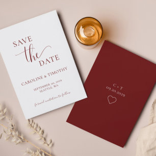 Elegante Burgundy White Wedding speichert die Datu Einladung