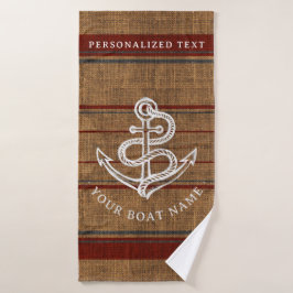 Elegante Burlap Anchor Nautical Boat Name Custom Badehandtuch
