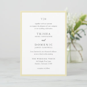 Elegante Butter Yellow Monogram Moderne Hochzeit Einladung