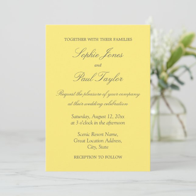 Elegante Butter Yellow Wedding Einladung (Stehend Vorderseite)