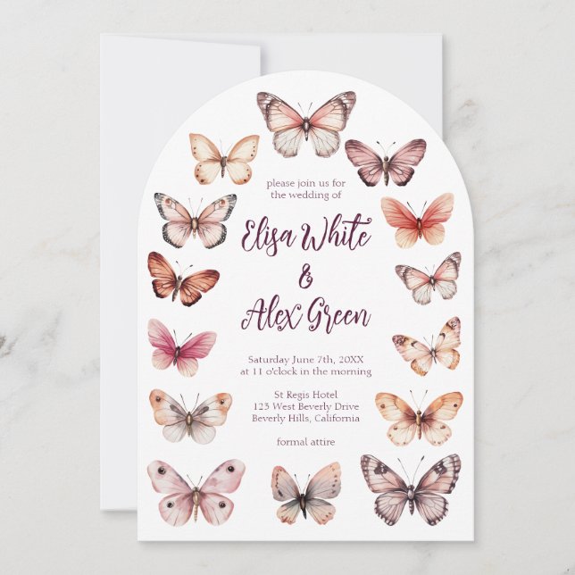 Elegante Butterfliegen CUSTOM Arch Wedding Einladung (Vorderseite)