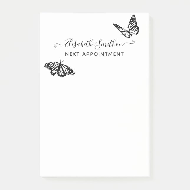 Elegante Butterflies Aesthetiker-Terminierungskart Post-it Klebezettel (Vorderseite)