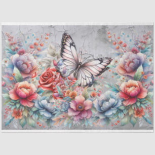 Elegante Butterflies & Watercolor Florals Decoupag Seidenpapier