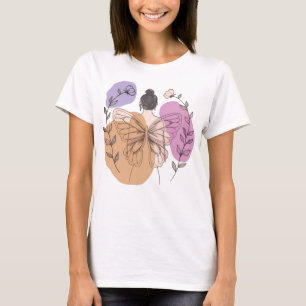 Elegante Butterfly Fairy Foman Line Art T-Shirt