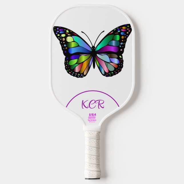 Elegante Butterfly Farbige Initials USA Offiziell Pickleball Schläger (Vorderseite)