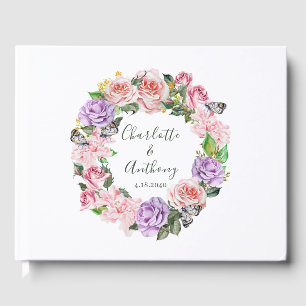 Elegante Butterfly Floral Pink Grüne Hochzeit Gästebuch