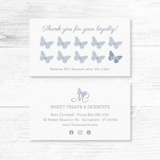 Elegante Butterfly Monogram Dusty Blue Reward Treuekarte
