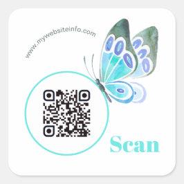 Elegante Butterfly QR Code Business Square Sticker