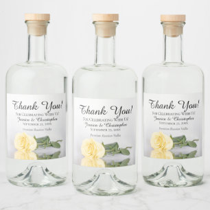 Elegante Buttergelbe Rosen-Hochzeits-Dankeschön Alkoholflaschenetikett