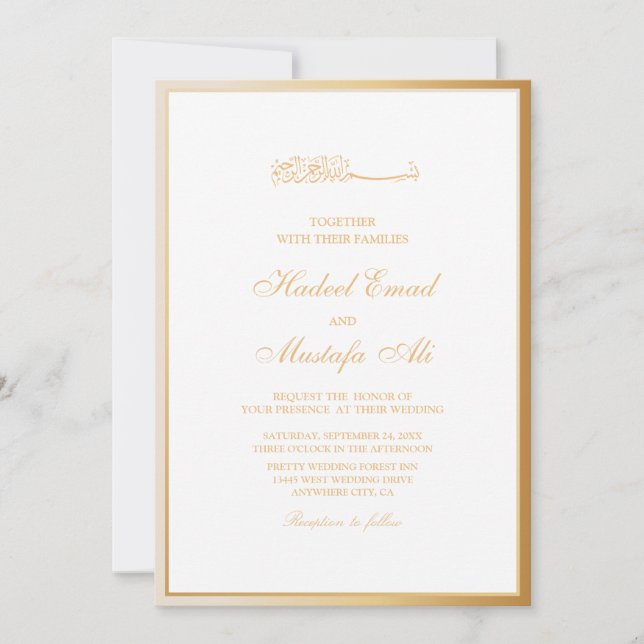 Elégante cadre doré des invitations de mariage mus (Devant)