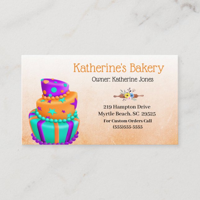 Elegante Cake Bakery Business Cards Visitenkarte (Vorderseite)