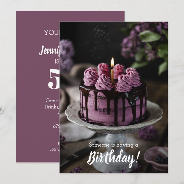 Elegante Cake Birthday Party Einladung (Vorne/Hinten)