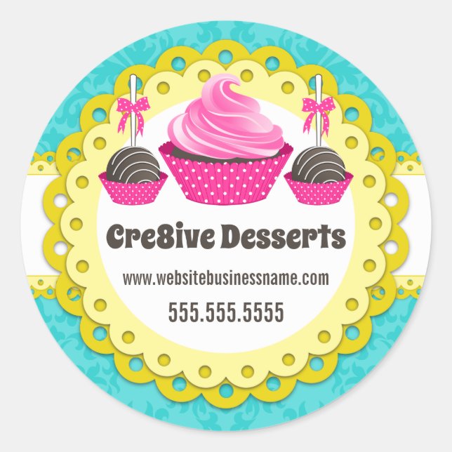 Elegante Cake Pops Cupcake Bäckerei Packaging Sieg Runder Aufkleber (Vorderseite)