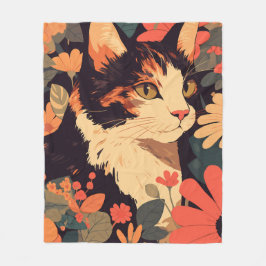 Elegante Calico Katze im Blumengarten Fleecedecke