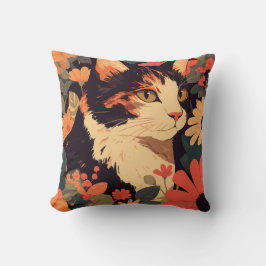 Elegante Calico Katze im Blumengarten Kissen