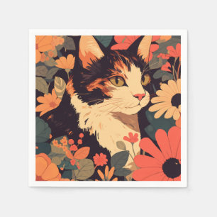 Elegante Calico Katze im Blumengarten Serviette
