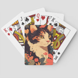 Elegante Calico Katze im Blumengarten Spielkarten