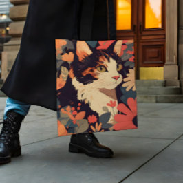 Elegante Calico Katze im Blumengarten Tasche