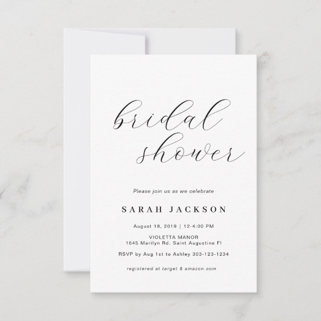 Elegante Caligraphy Bridal Dusche Einladung (Vorderseite)