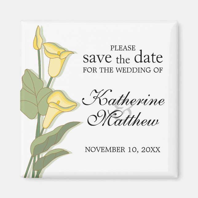 Elegante Calla Lily in Gelb speichern Sie das Date Magnet (Vorne)