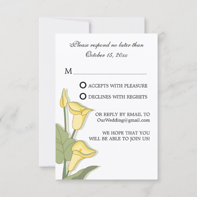 Elegante Calla Lily Yellow RSVP Cards (Rückseite)