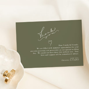 Elegante Callifgraphy Sage Green Simple Wedding Dankeskarte