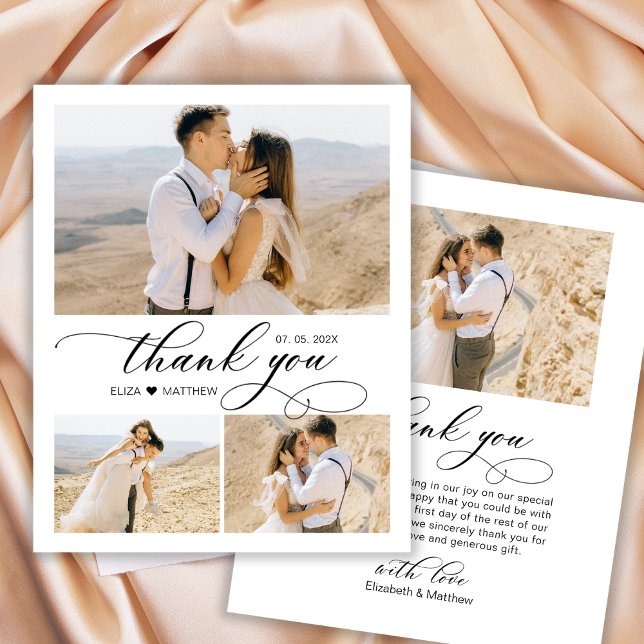 Elegante Calligrafy Classic Foto Collage Wedding Dankeskarte (Von Creator hochgeladen)
