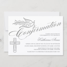 Elegante Calligrafy Cross and Dove Bestätigung Einladung