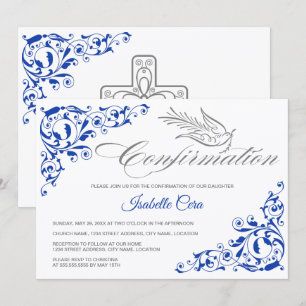 Elegante Calligrafy Cross and Dove Bestätigung Einladung
