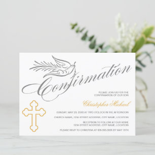Elegante Calligrafy Cross and Dove Bestätigung Einladung