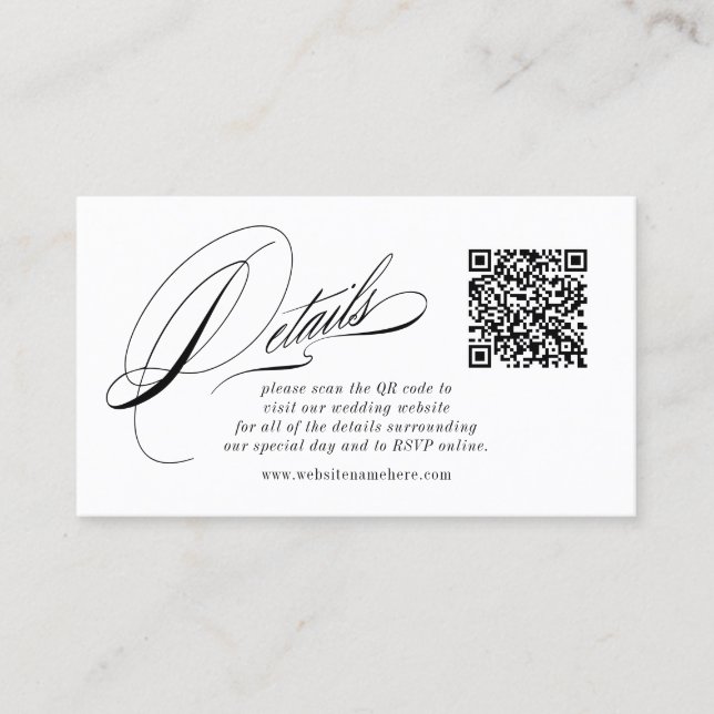 Elegante Calligrafy Details QR Code Umschließungsk Visitenkarte (Vorderseite)