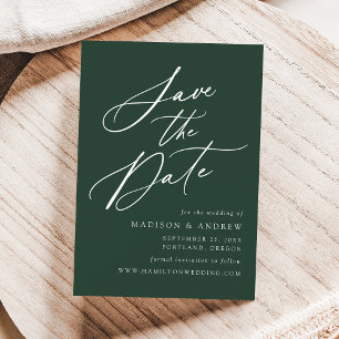 Elegante Calligrafy Forest Green Wedding Save The Date