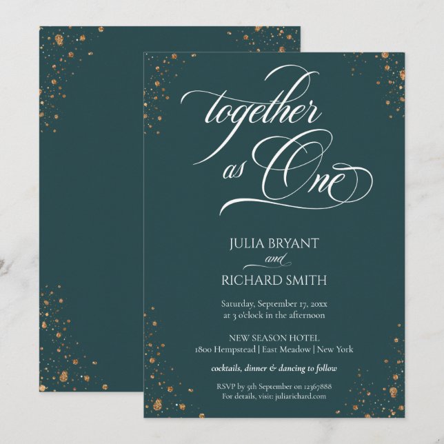 Elegante Calligrafy Gold Confetti Minimalistisch I Einladung (Vorne/Hinten)