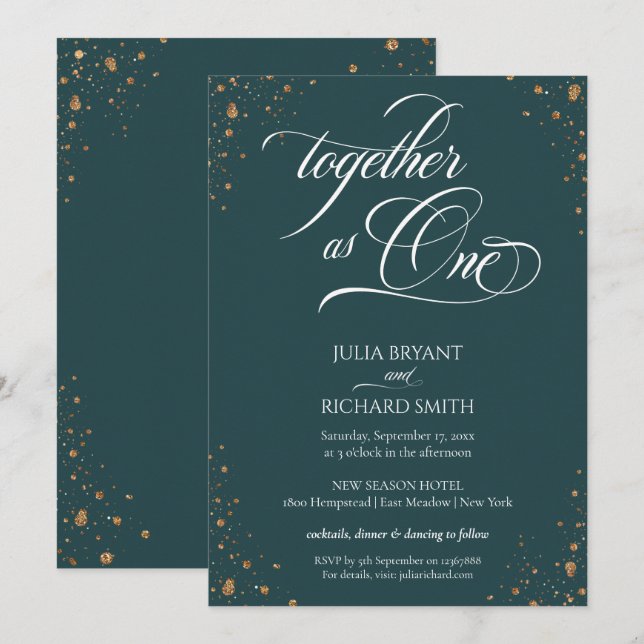 Elegante Calligrafy Gold Confetti Minimalistisch I Einladung (Vorne/Hinten)