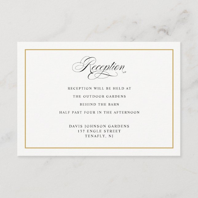 Elegante Calligrafy Gold Empfang Directions Begleitkarte (Vorderseite)