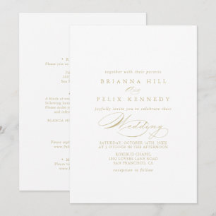 Elegante Calligrafy Gold Front & Back Wedding  Einladung