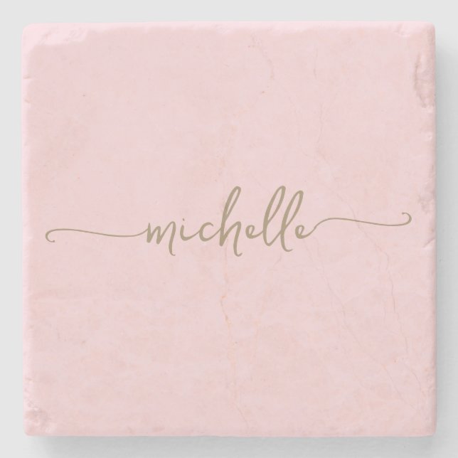 Elegante Calligrafy Gold Script Monogram Name Steinuntersetzer (Vorderseite)