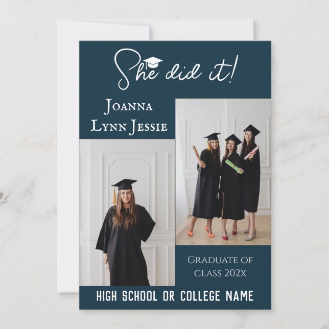 elegante Calligrafy Graduate Foto Einladung (Vorderseite)