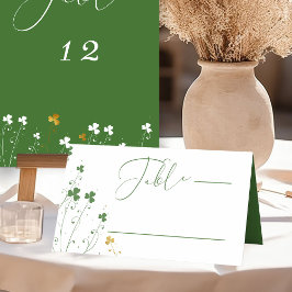 Elegante Calligrafy Kleeblatt Wildblume Hochzeit Platzkarte
