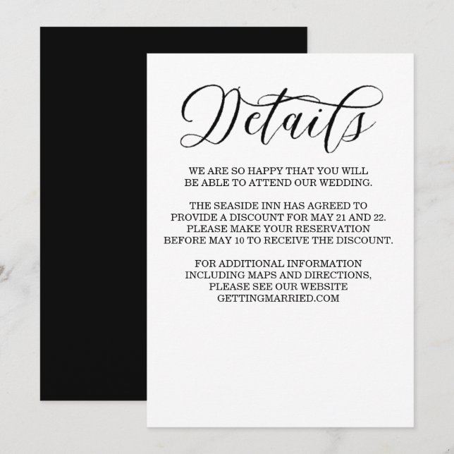 Elegante Calligrafy Minimalistisch Details Card Einladung (Vorne/Hinten)