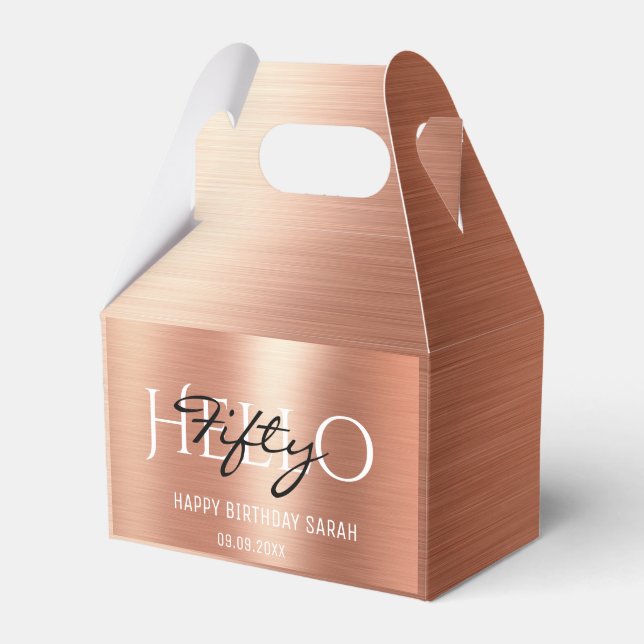 Elegante Calligrafy Rose Gold Hello 50 Birthday Geschenkschachtel (Vorderseite)