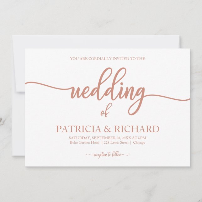 Elegante Calligrafy Rose Gold Wedding Einladung (Vorderseite)