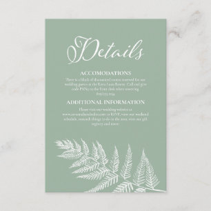 Elegante Calligrafy Sage Green Wedding Details Begleitkarte