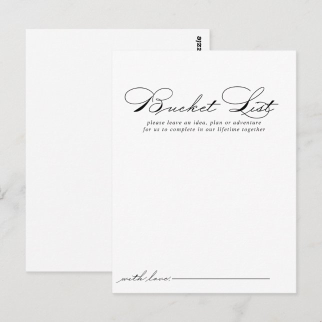 Elegante Calligrafy Wedding Bucket List Cards Postkarte (Vorne/Hinten)