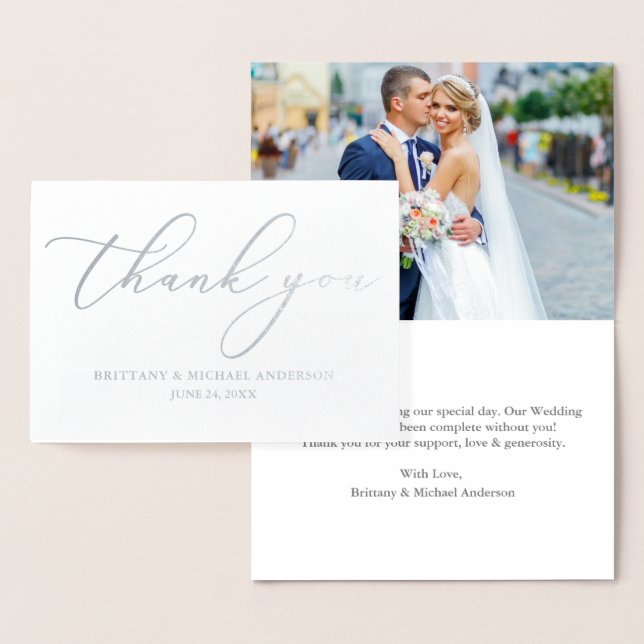 Elegante Calligrafy Wedding Danke Silver Folienkarte (Anzeige)