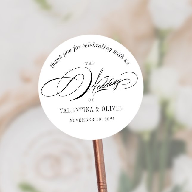 Elegante Calligrafy Wedding Runder Aufkleber (Von Creator hochgeladen)
