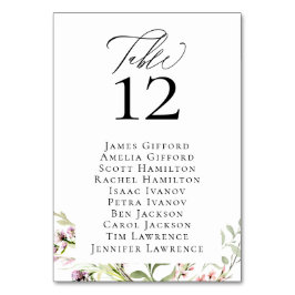 Elegante Calligrafy Wildblume Tischnummer Card